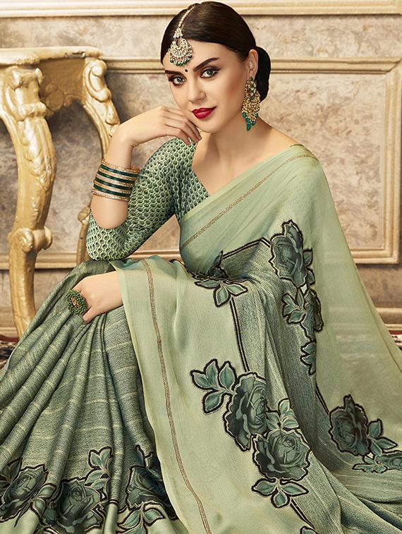 floral printed saree with blouse - 16808140 - Zoom Image - 2