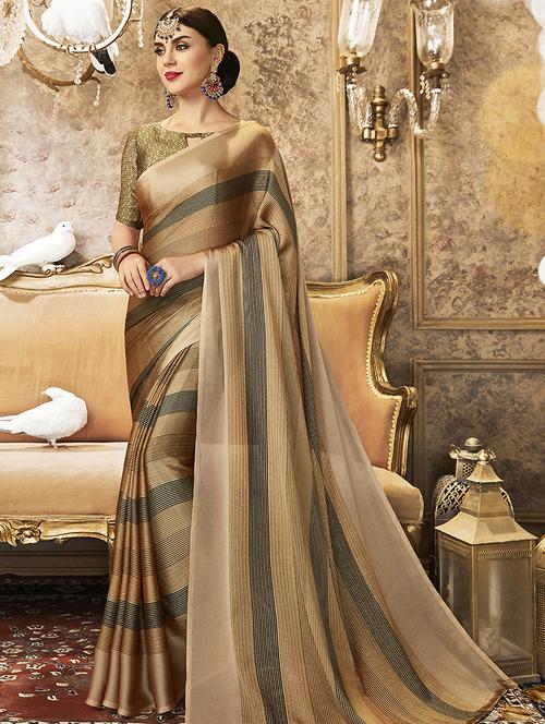 striped printed saree with blouse - 16808142 - Standard Image - 1