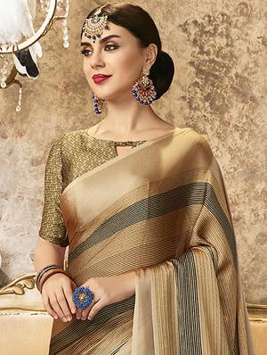 striped printed saree with blouse - 16808142 - Standard Image - 2
