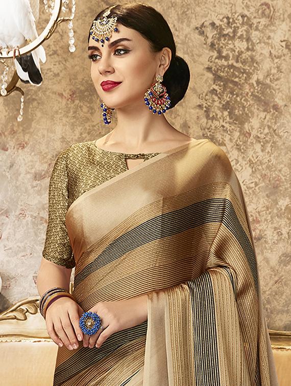 striped printed saree with blouse - 16808142 - Zoom Image - 2