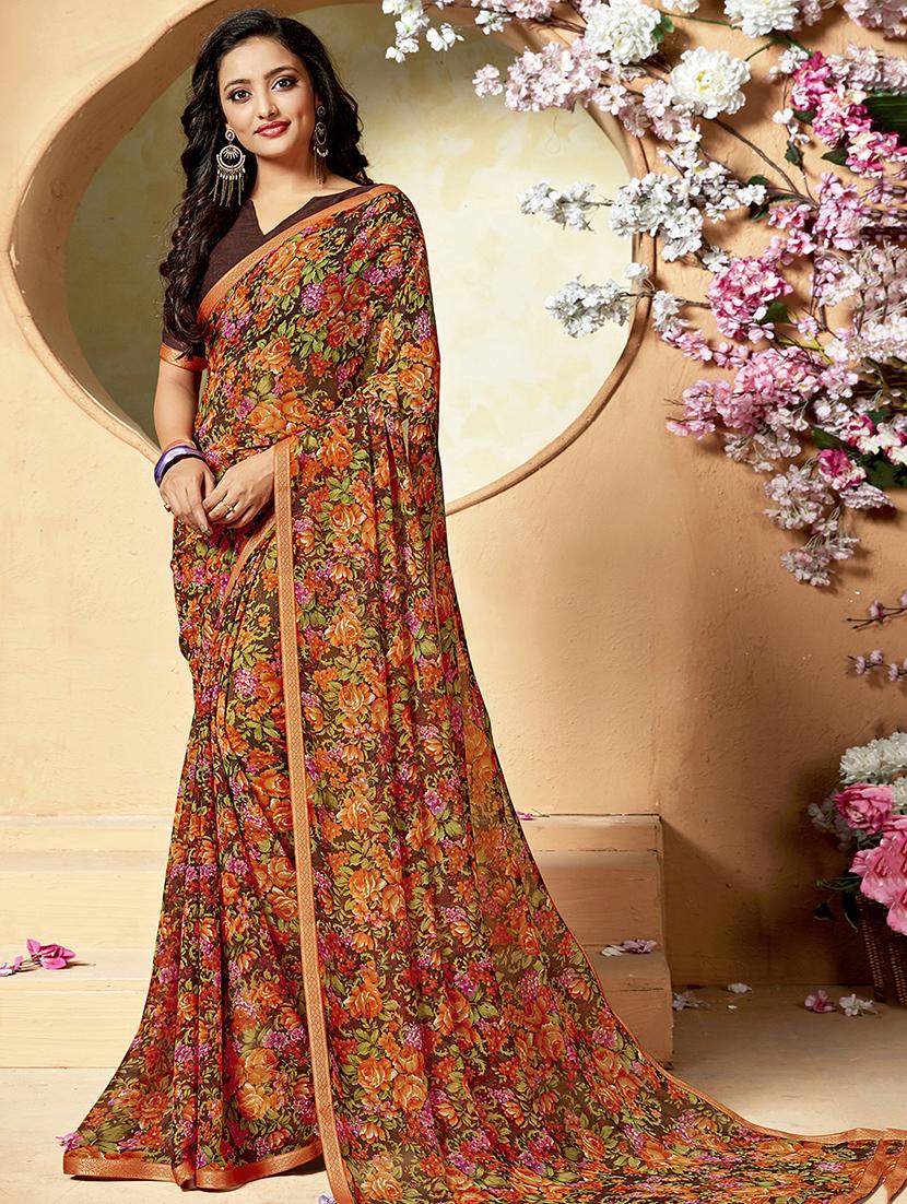 floral printed saree with blouse - 16808158 - Zoom Image - 1