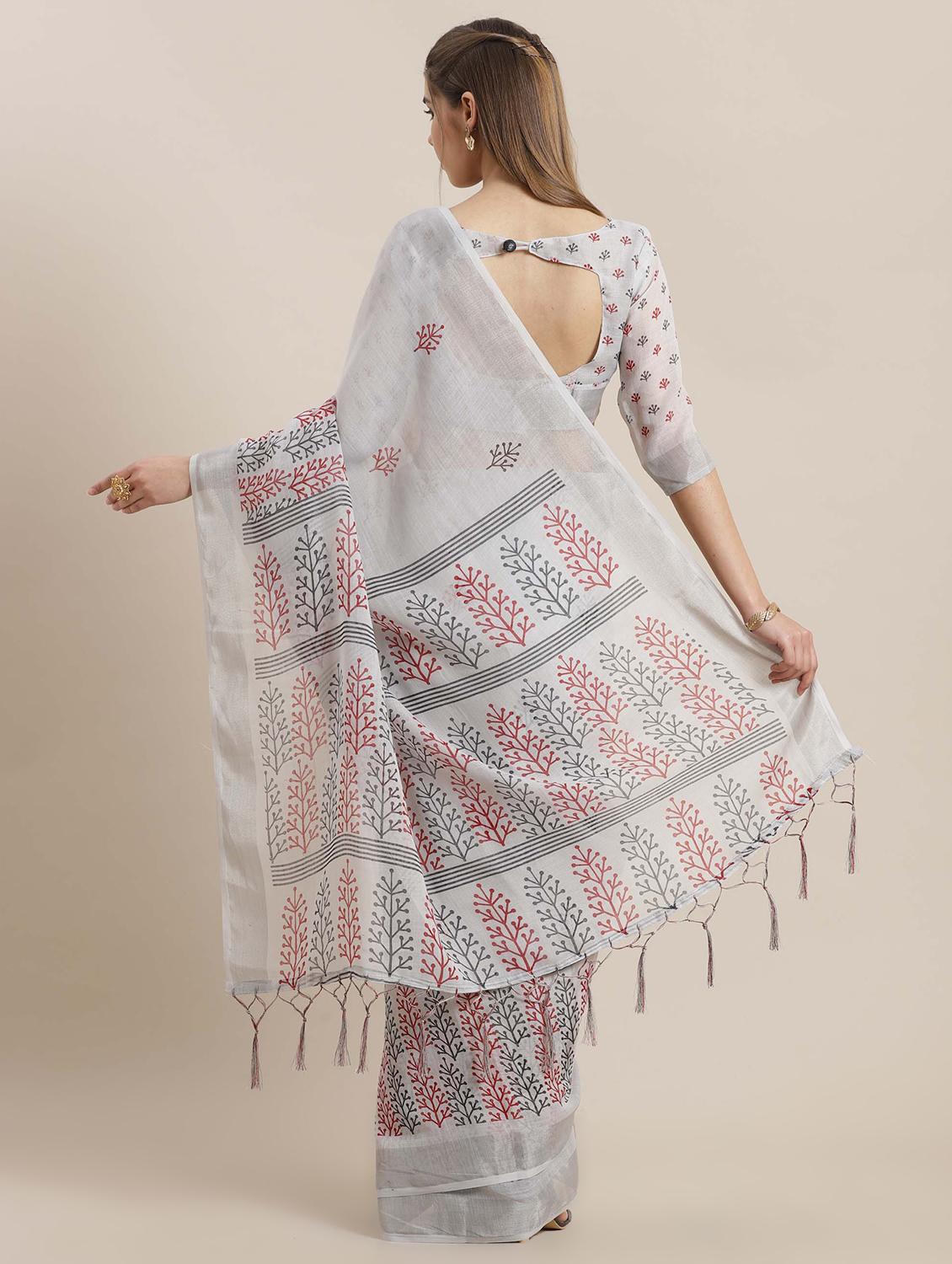 floral printed saree with blouse - 16809192 - Zoom Image - 2