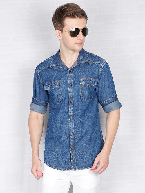 blue faded denim casual shirt - 16809234 - Very Small Image - 1