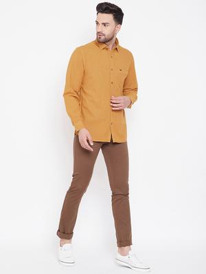yellow solid denim casual shirt - 16809416 - Standard Image - 4