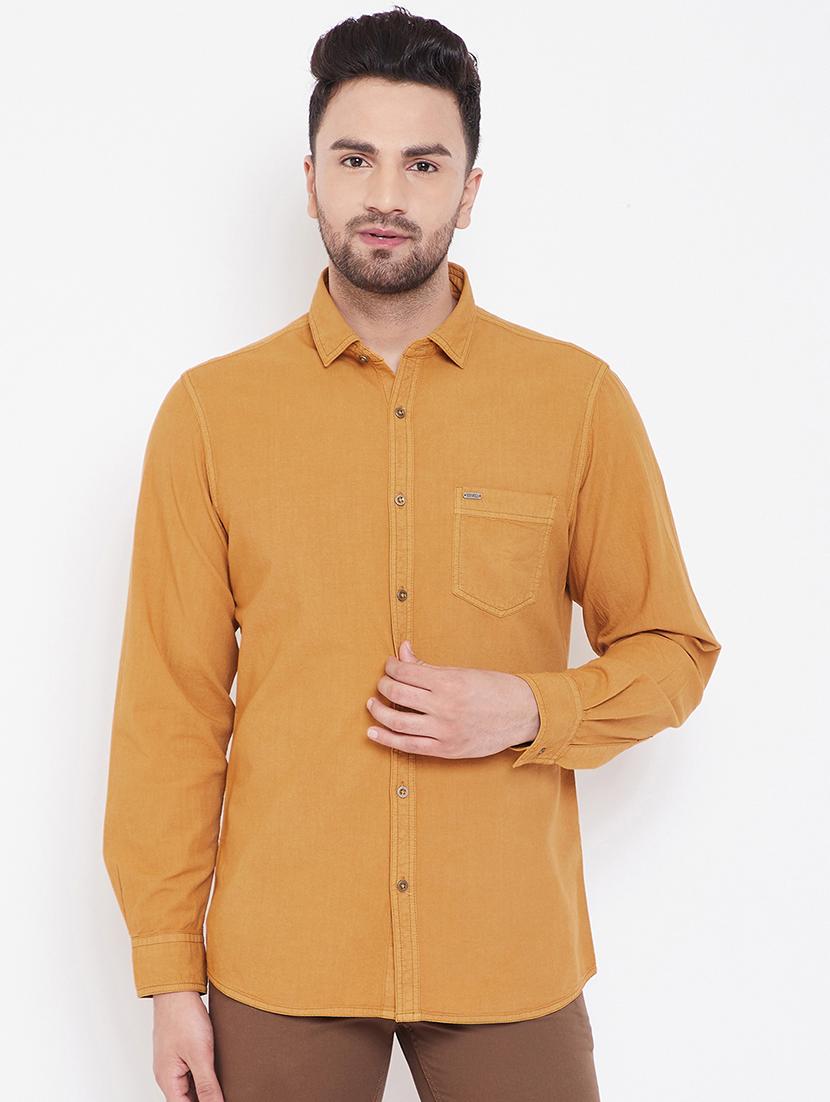 yellow solid denim casual shirt - 16809416 - Zoom Image - 1