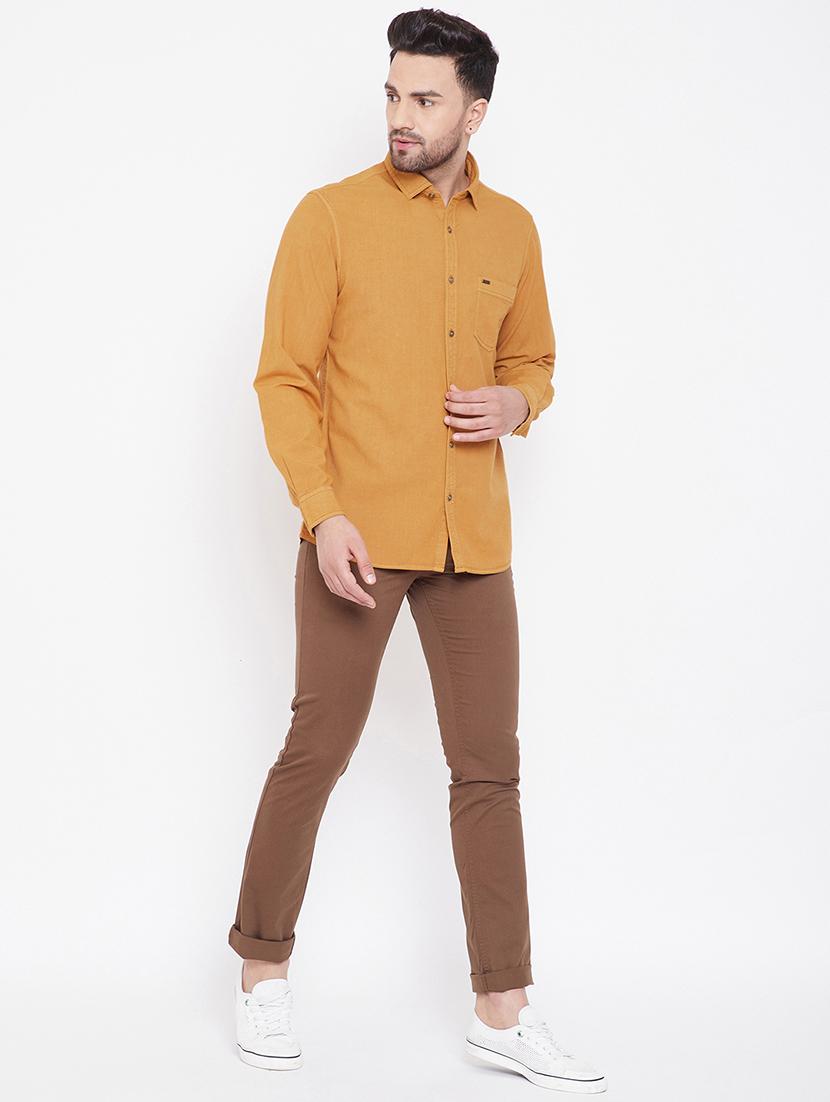 yellow solid denim casual shirt - 16809416 - Zoom Image - 4