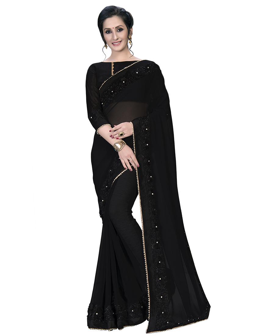 solid bordered saree with blouse - 16809513 - Zoom Image - 1