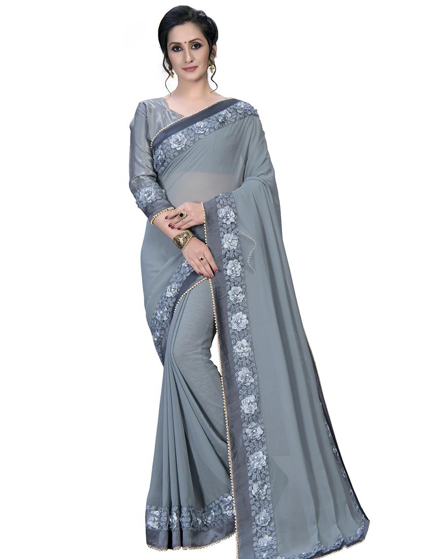 solid bordered saree with blouse - 16809514 - Zoom Image - 1