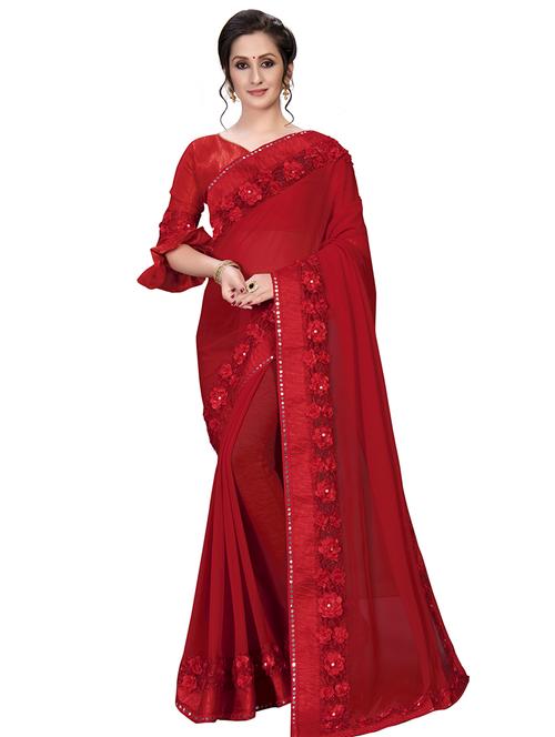 solid bordered saree with blouse - 16809517 - Standard Image - 1