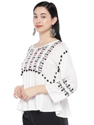 round neck embroidered top - 16809585 - Standard Image - 2