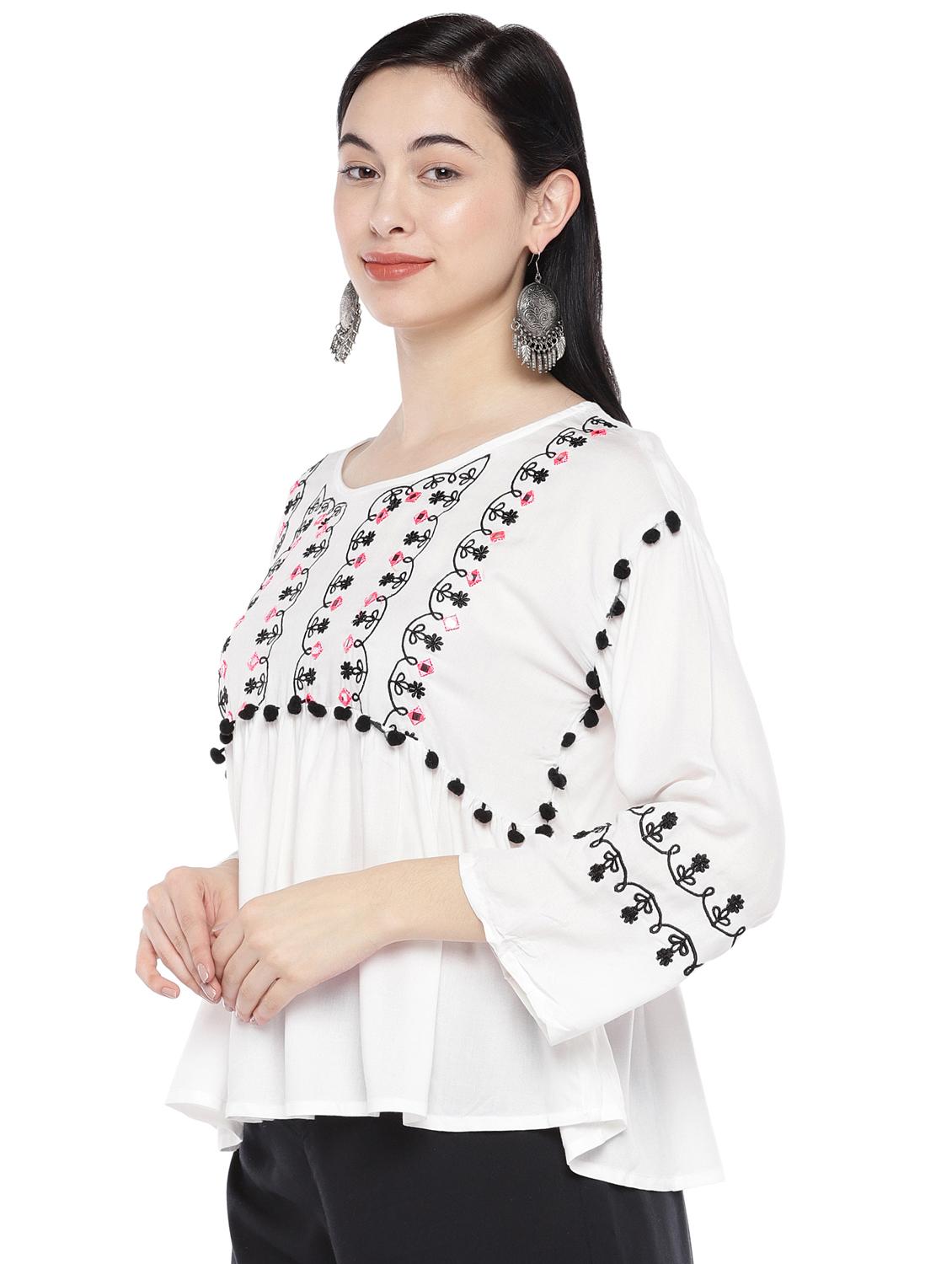 round neck embroidered top - 16809585 - Zoom Image - 2