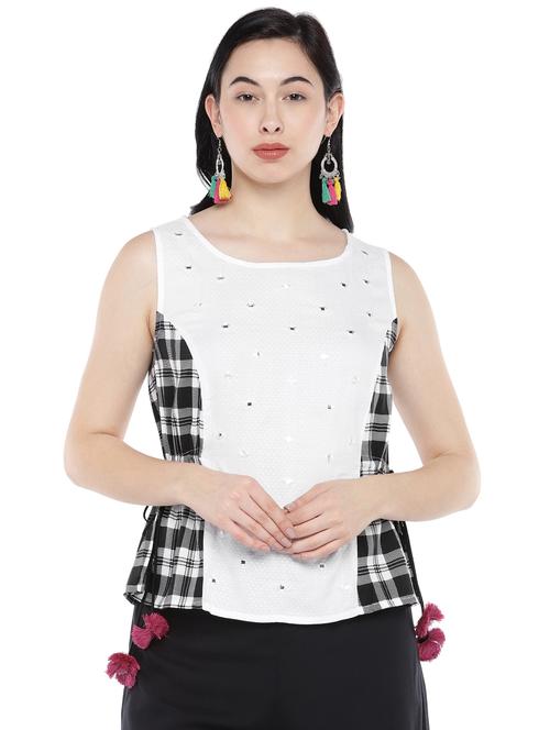 mirror work drawstring waist top - 16809587 - Standard Image - 1