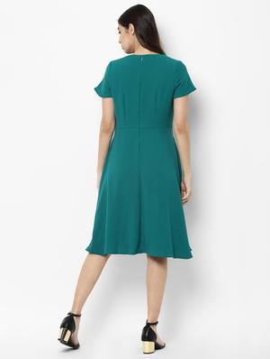 round neck solid fit & flare dress - 16809823 - Standard Image - 3