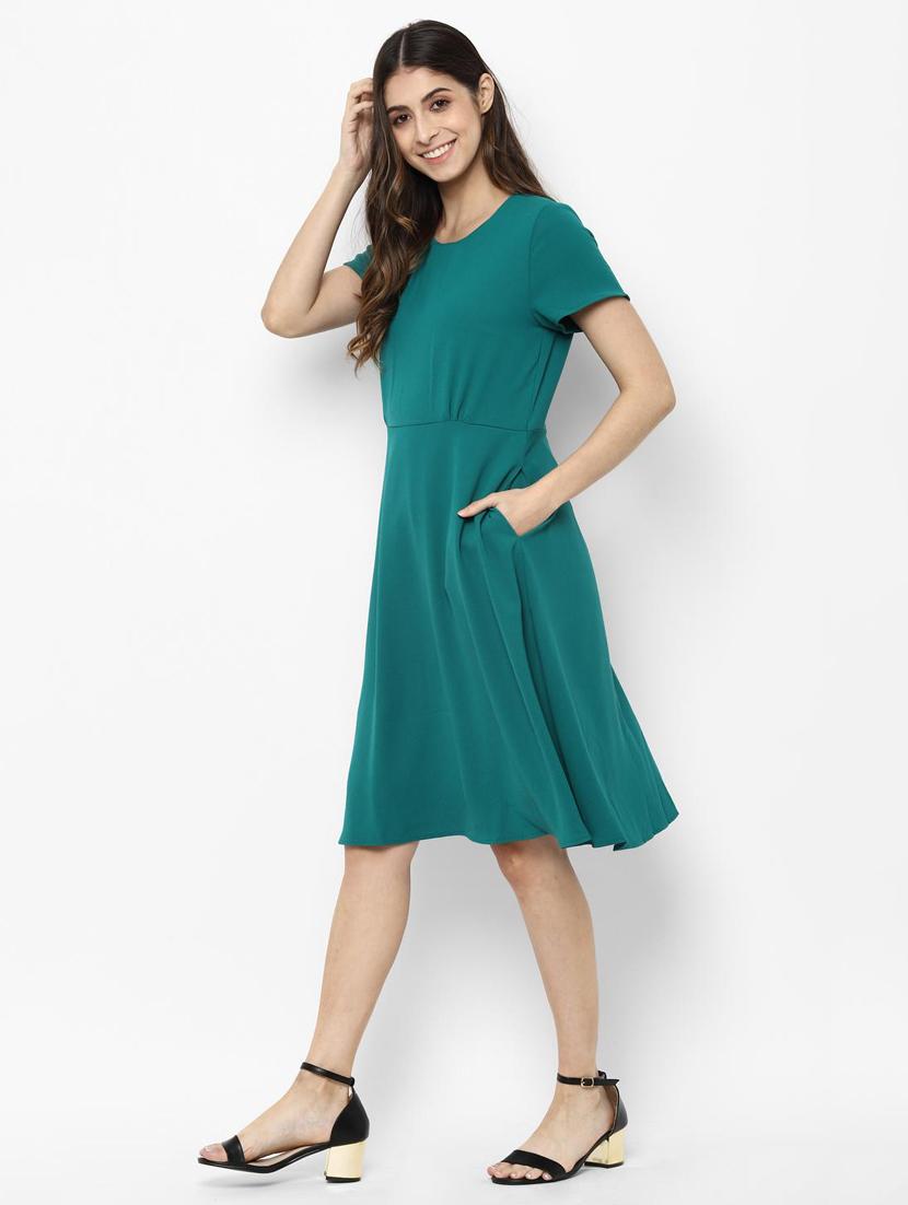 round neck solid fit & flare dress - 16809823 - Zoom Image - 2
