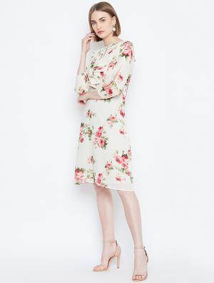 key hole neck slit sleeved a-line dress - 16810003 - Standard Image - 2