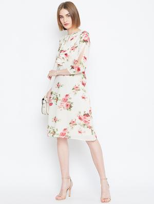 key hole neck slit sleeved a-line dress - 16810003 - Standard Image - 4