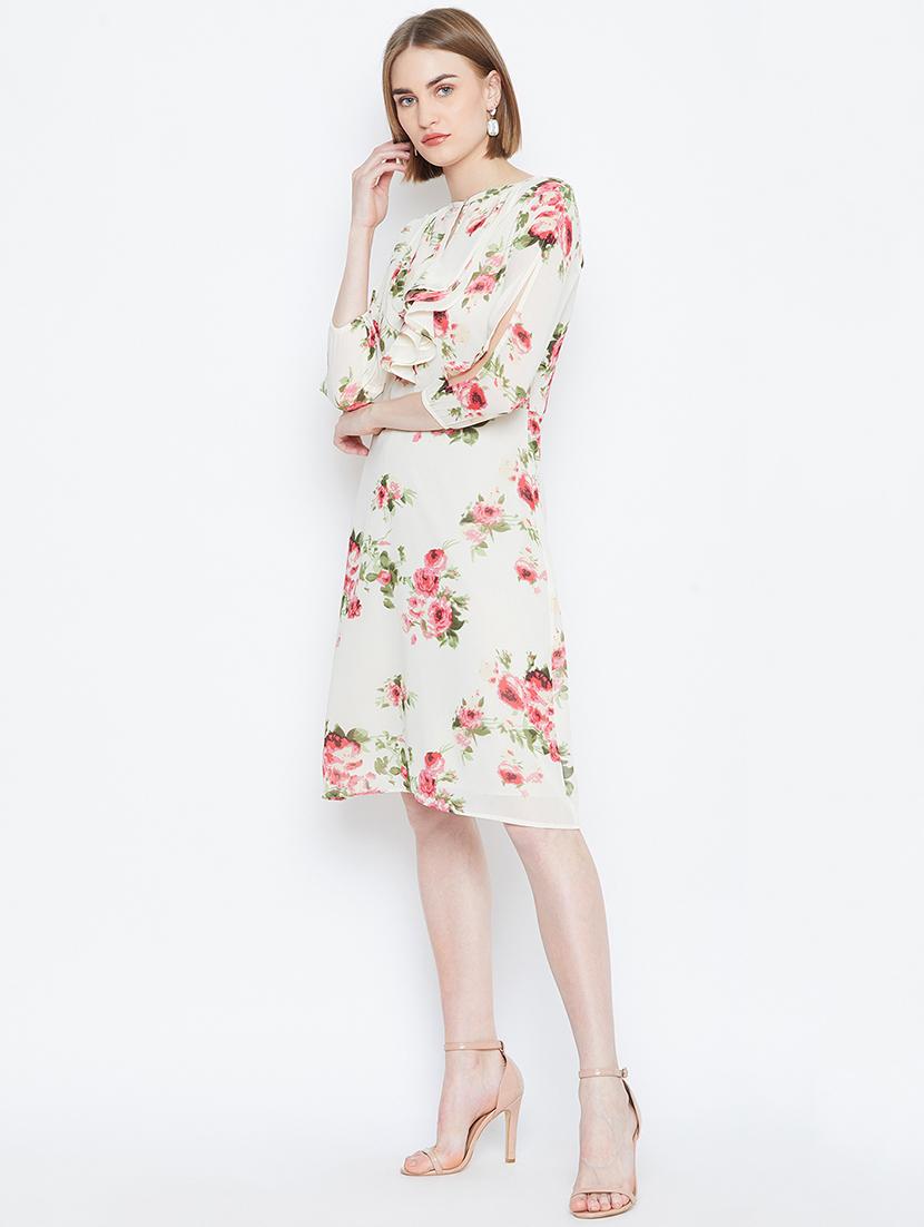 key hole neck slit sleeved a-line dress - 16810003 - Zoom Image - 2
