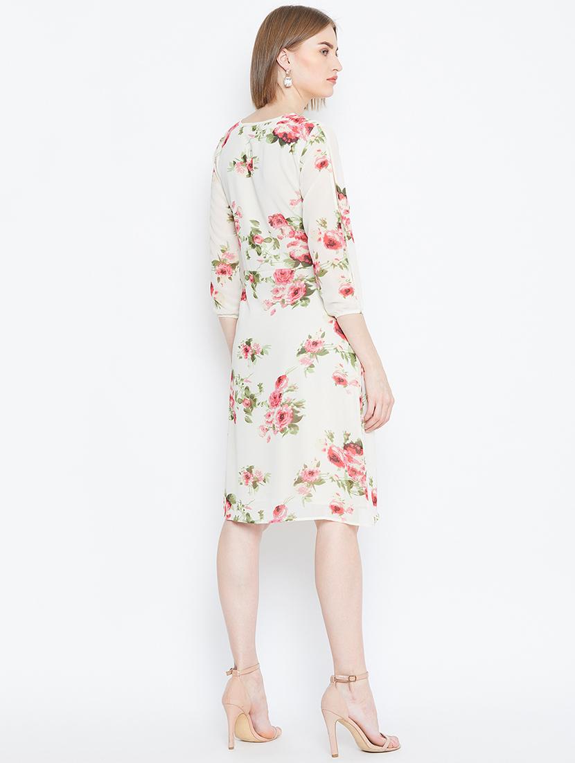 key hole neck slit sleeved a-line dress - 16810003 - Zoom Image - 3