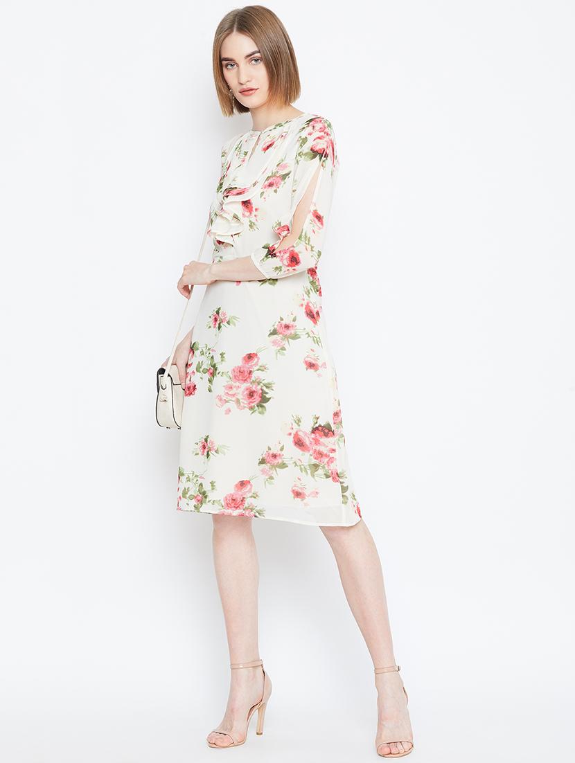 key hole neck slit sleeved a-line dress - 16810003 - Zoom Image - 4