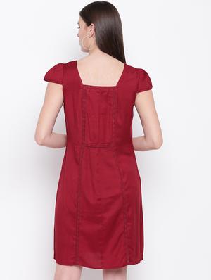 square neck embroidered detail a-line dress - 16810012 - Standard Image - 3