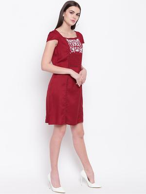 square neck embroidered detail a-line dress - 16810012 - Standard Image - 4