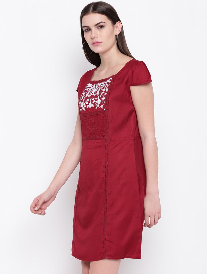 square neck embroidered detail a-line dress - 16810012 - Zoom Image - 2