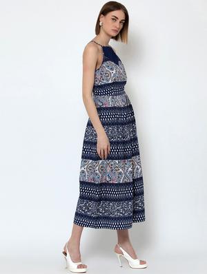 cami neck printed a-line dress - 16810019 - Standard Image - 2