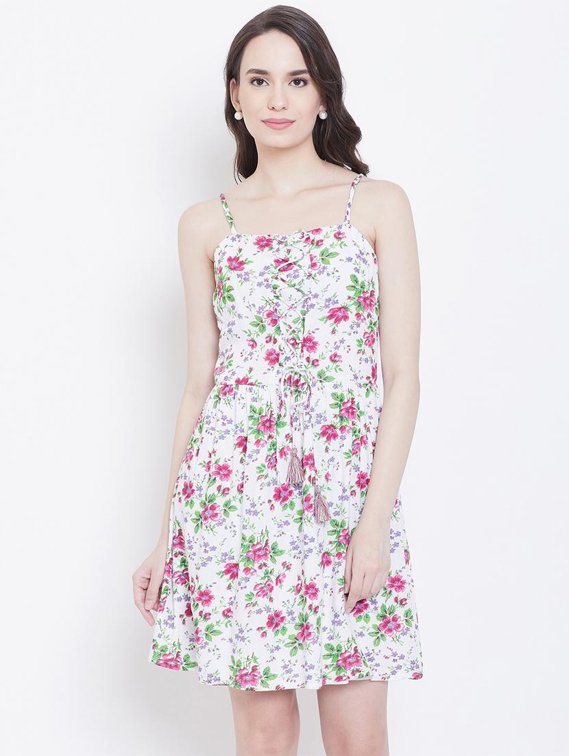 lace up detail floral a-line dress - 16810036 - Zoom Image - 1