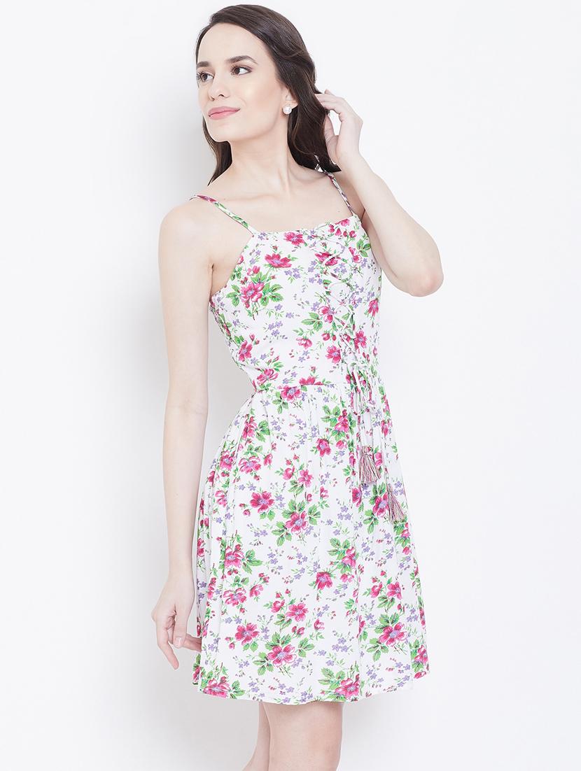lace up detail floral a-line dress - 16810036 - Zoom Image - 2