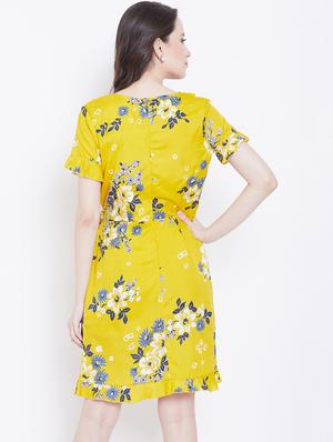 overlap neck floral wrap dress - 16810041 - Standard Image - 3