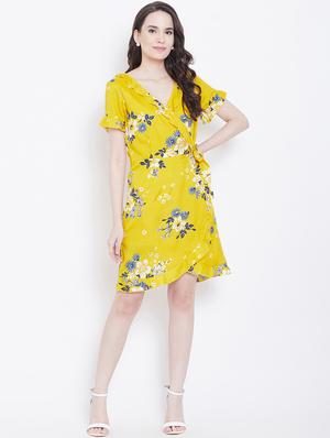 overlap neck floral wrap dress - 16810041 - Standard Image - 4