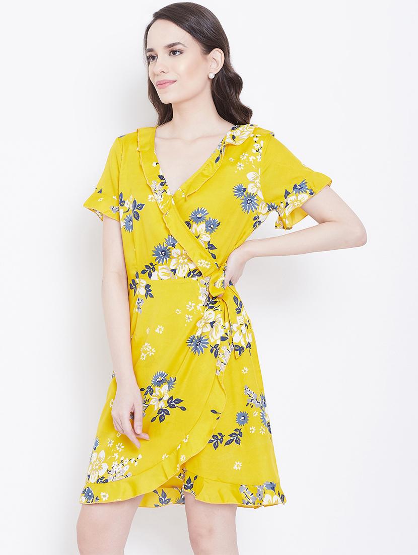 overlap neck floral wrap dress - 16810041 - Zoom Image - 2