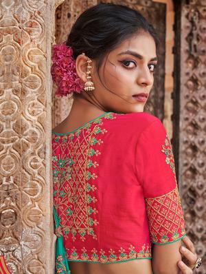 lace detailed embroidered saree with blouse - 16810275 - Standard Image - 2