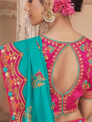 lace detailed embroidered saree with blouse - 16810277 - Standard Image - 2