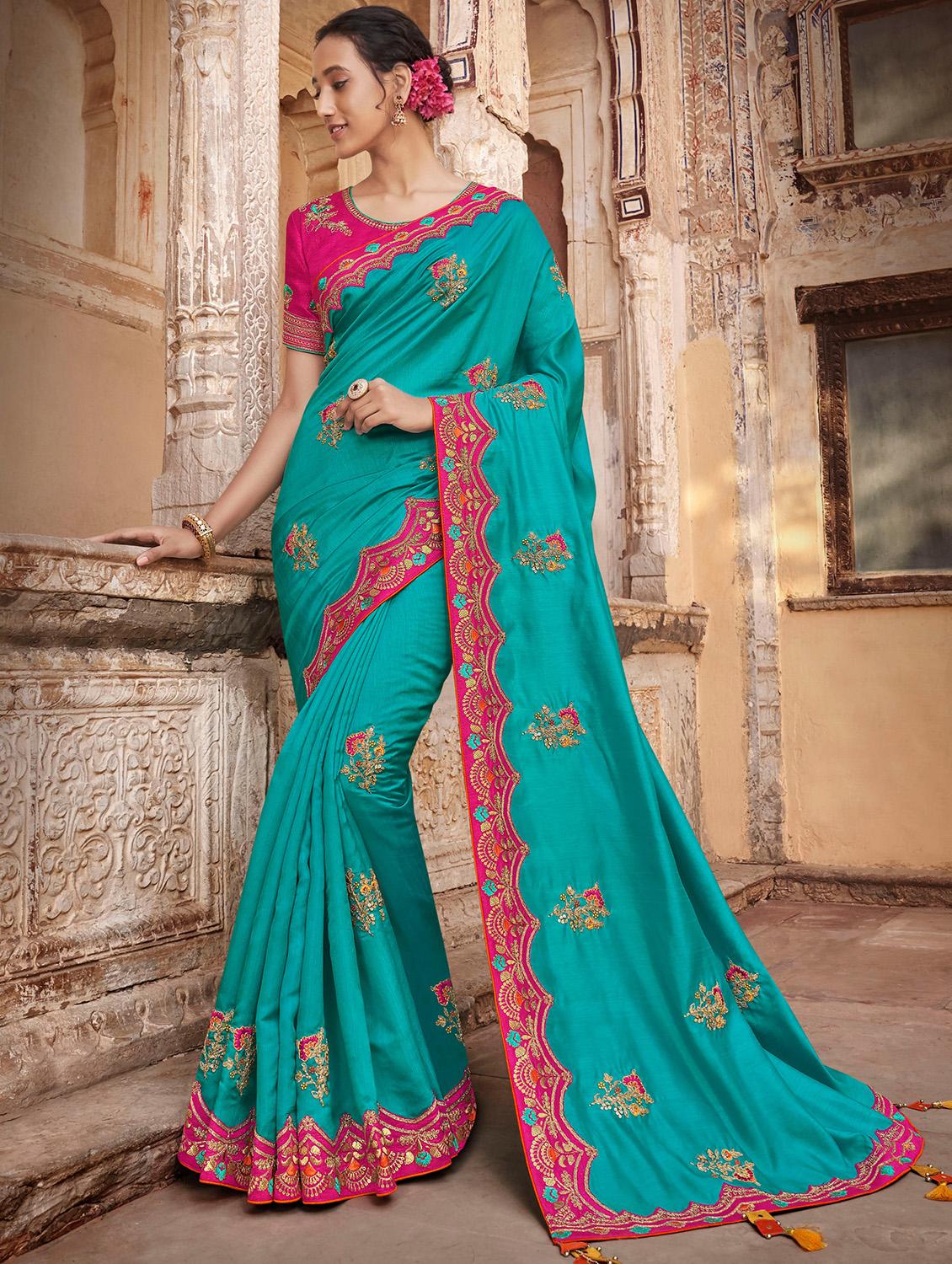lace detailed embroidered saree with blouse - 16810277 - Zoom Image - 1