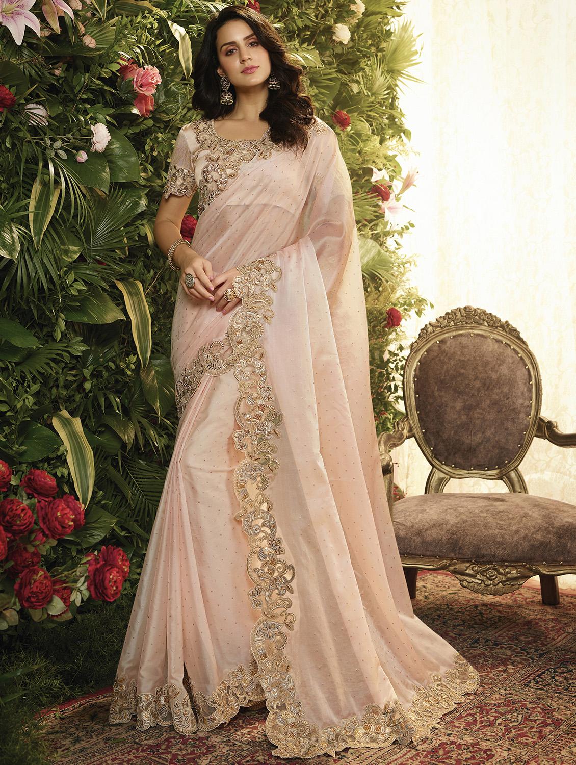 solid bordered saree with blouse - 16810306 - Zoom Image - 1