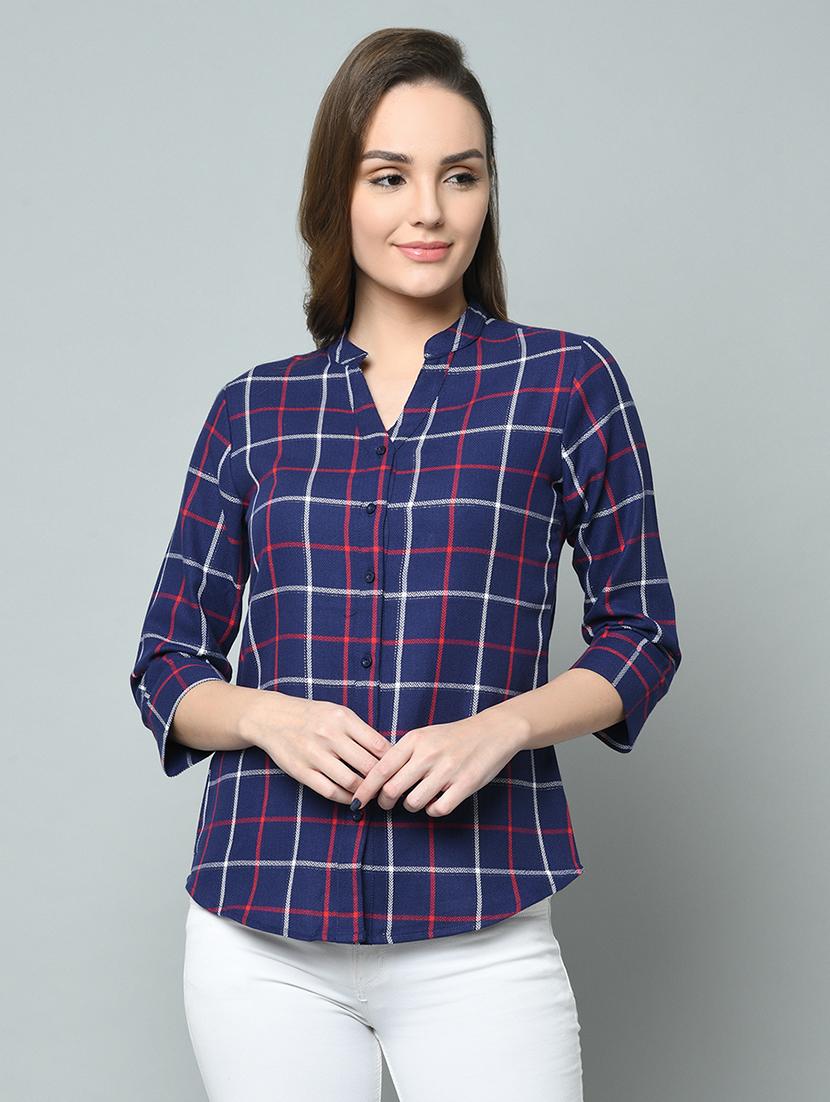 mandarin neck checkered shirt - 16810548 - Zoom Image - 1