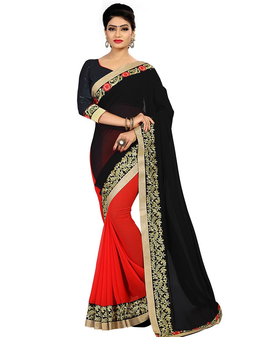 solid bordered half & half saree with blouse - 16810845 - Zoom Image - 1