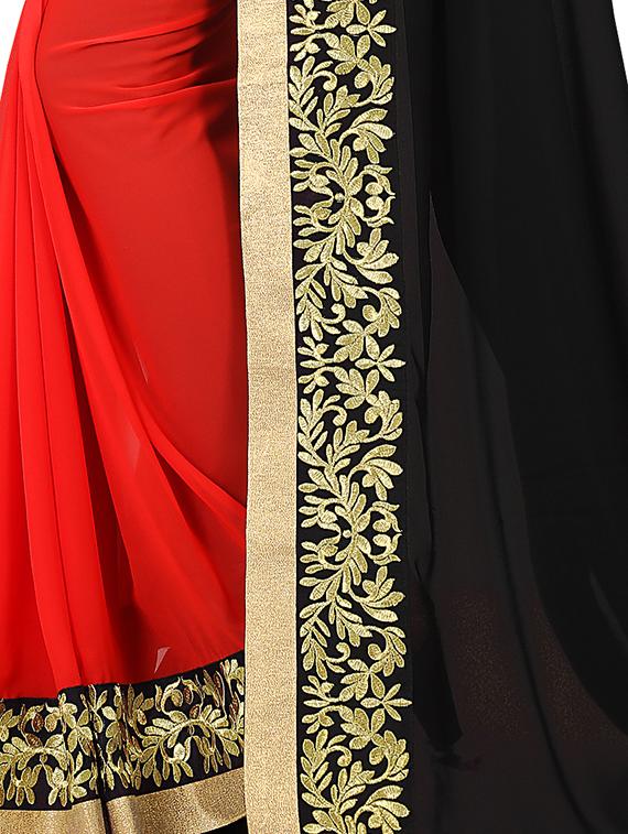 solid bordered half & half saree with blouse - 16810845 - Zoom Image - 3