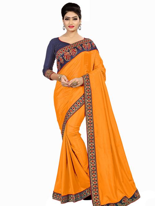 solid bordered saree with blouse - 16810857 - Very Small Image - 1