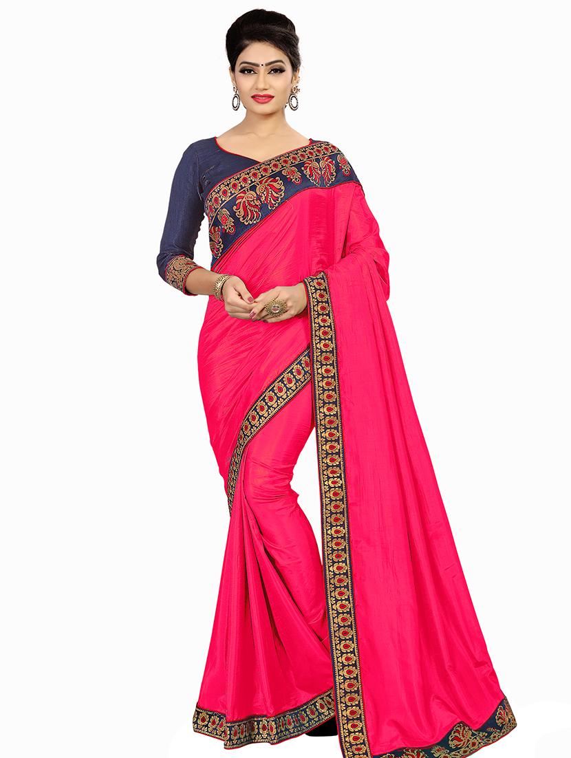 solid bordered saree with blouse - 16810859 - Zoom Image - 1