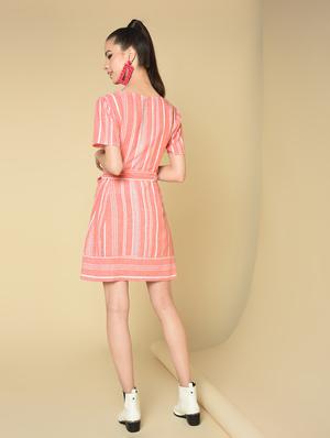 tie front striped a-line dress - 16810932 - Standard Image - 3