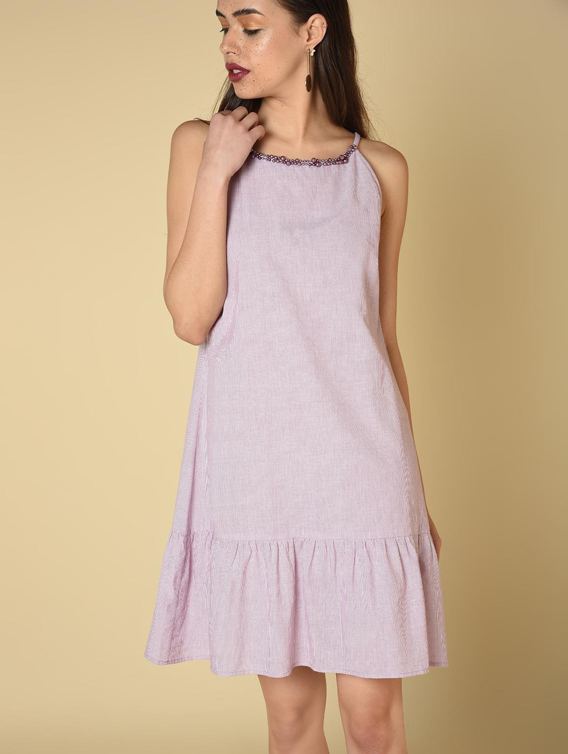 embellish cami neck striped a-line dress - 16810933 - Zoom Image - 2