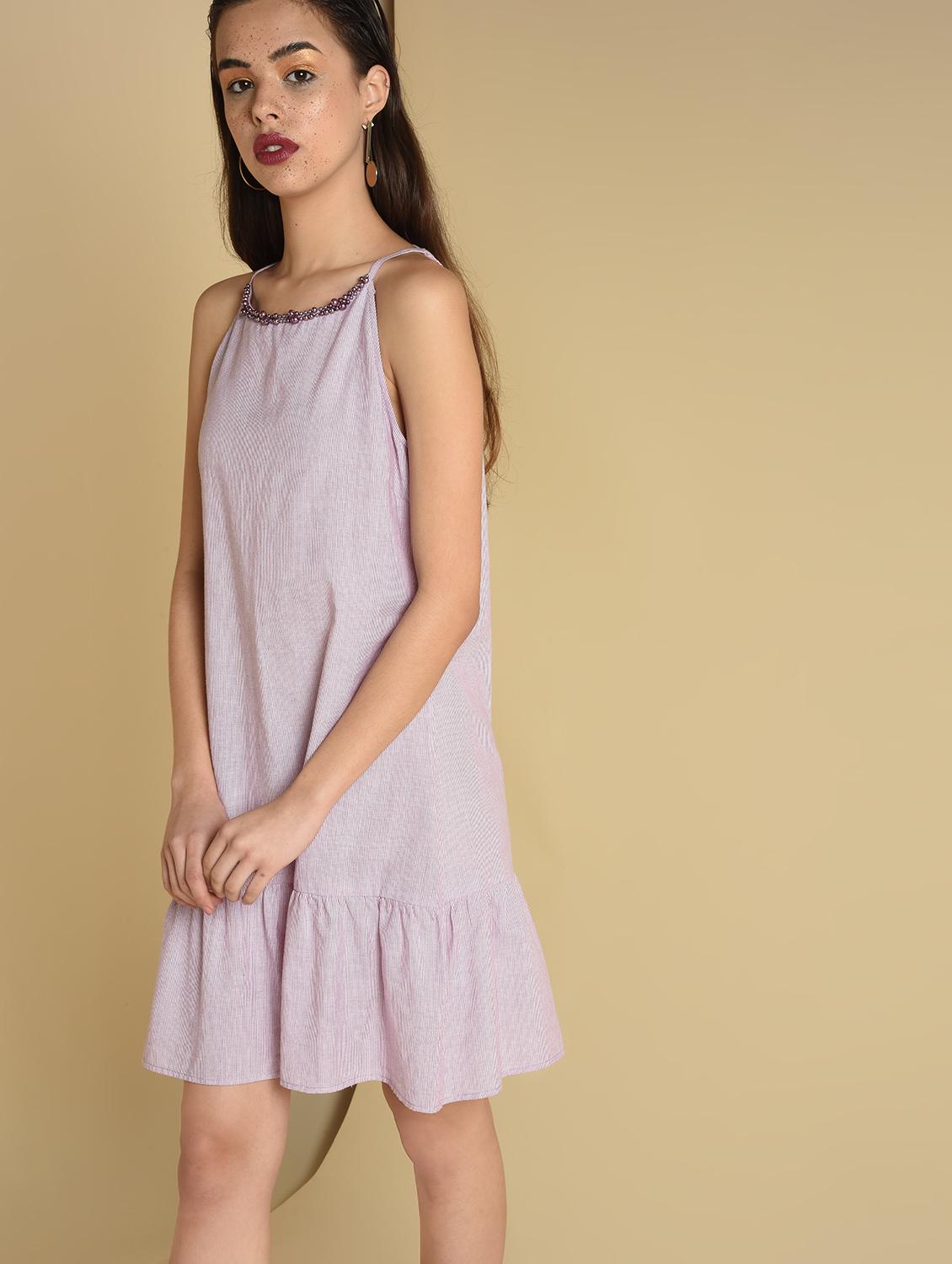 embellish cami neck striped a-line dress - 16810933 - Zoom Image - 3