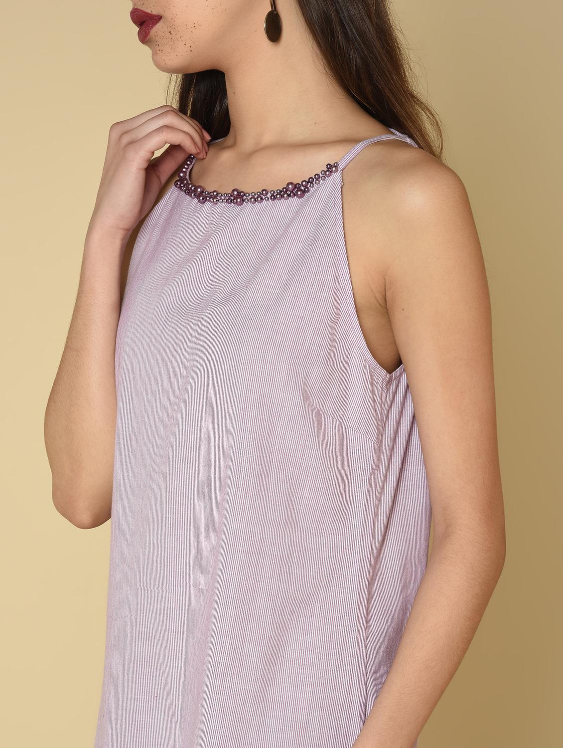 embellish cami neck striped a-line dress - 16810933 - Zoom Image - 5