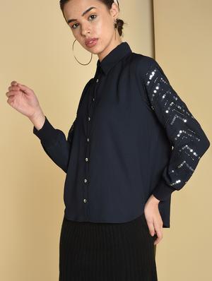 sequined sleeves solid shirt - 16810945 - Standard Image - 3