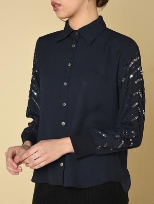 sequined sleeves solid shirt - 16810945 - Standard Image - 5