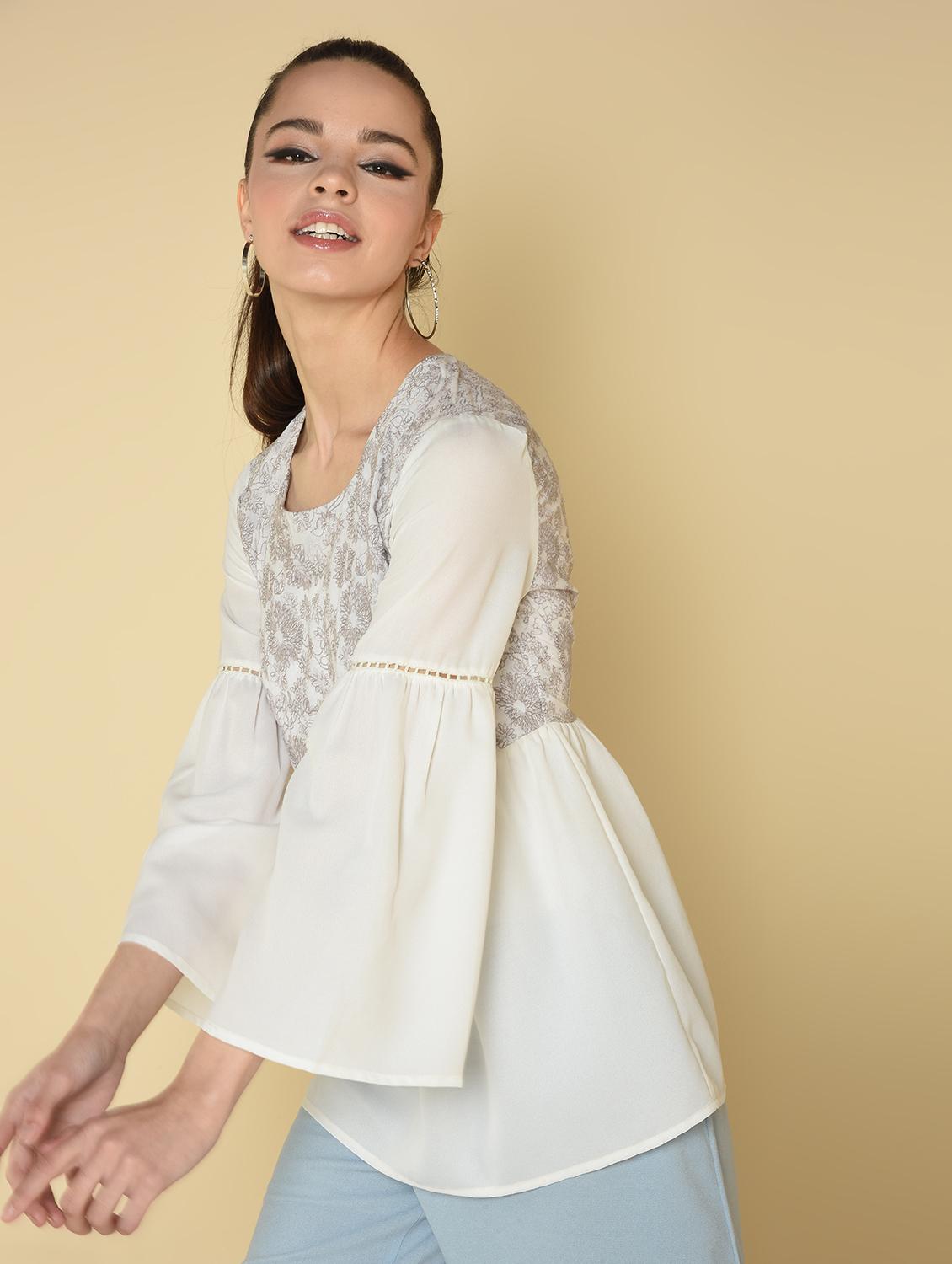bell sleeves embroidered top - 16810951 - Zoom Image - 3