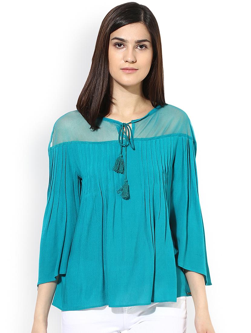 tie up neck pleated a line top - 16811137 - Zoom Image - 1