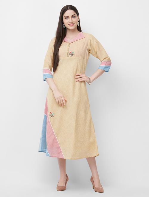 color block a-line ethnic dress - 16811296 - Standard Image - 1